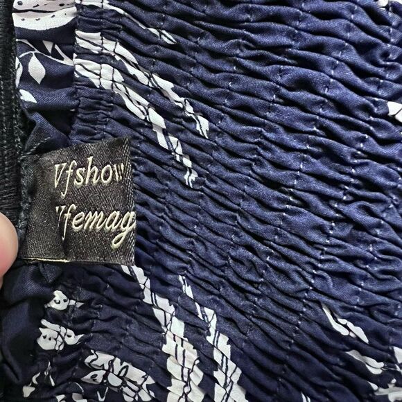 VFShow Size XXL Blue Floral Print Smoked Off The Shoulder Boho Dress Stretch‎ - Picture 8 of 11